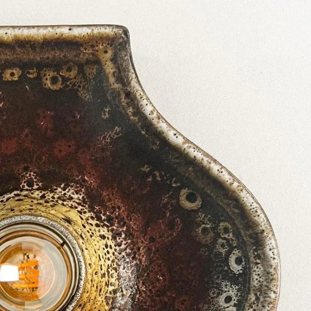 Brown Oval Red Brown Green Ceramic Wall Lights, Germany, 1970s, Set of 3 For Sale - Image 8 of 16