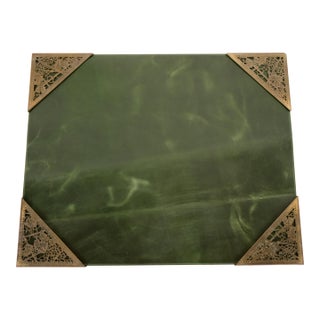 Tiffany Studios New York Grapevine Bronze Doré Blotter Corners With Leather Desk Blotter For Sale