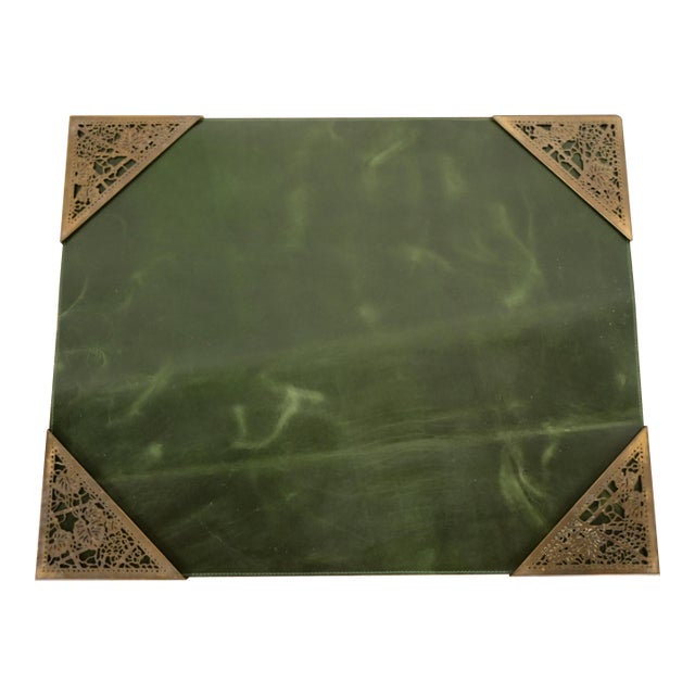 Tiffany Studios New York Grapevine Bronze Doré Blotter Corners With Leather Desk Blotter For Sale