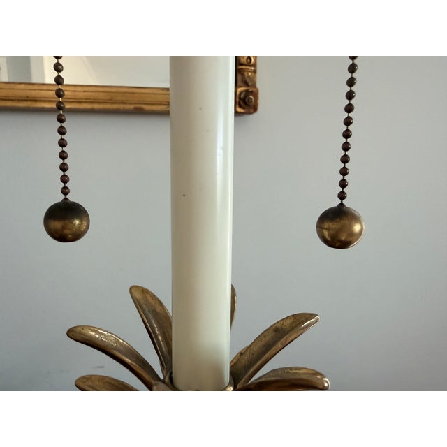 Pair Frederick Cooper Classic Modern Hollywood Regency Pineapple Polished Brass Table Lamps With Black Tole Shades For Sale - Image 13 of 18