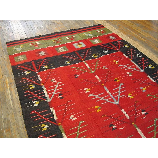 Art Deco 1890s Red Tree of Life Antique European Besserabian Kilim Rug 6'6" X 12'4" Flatweave Wool Carpet For Sale - Image 3 of 9
