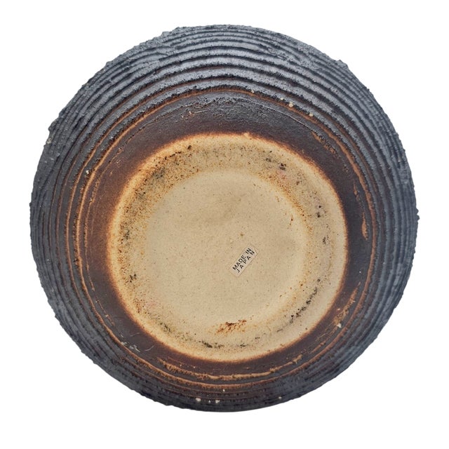 Ceramic 1990s Japanese Shigaraki Stoneware Textured Wave Vase With Original Box For Sale - Image 7 of 14