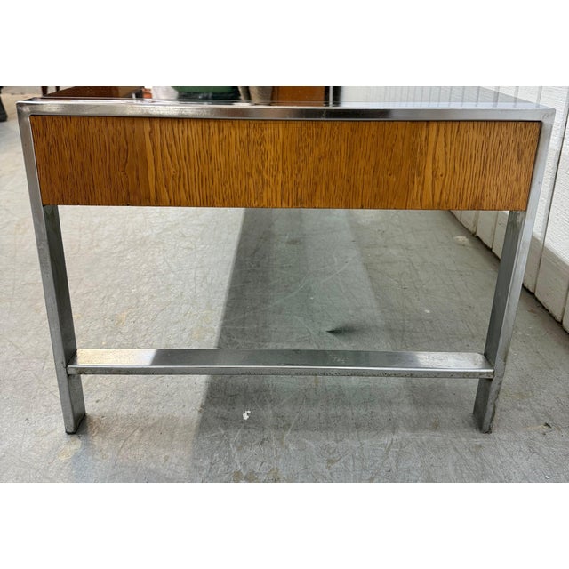 Mid-Century Modern Walnut & Chrome Smoked Glass Coffee Table For Sale In Philadelphia - Image 6 of 7