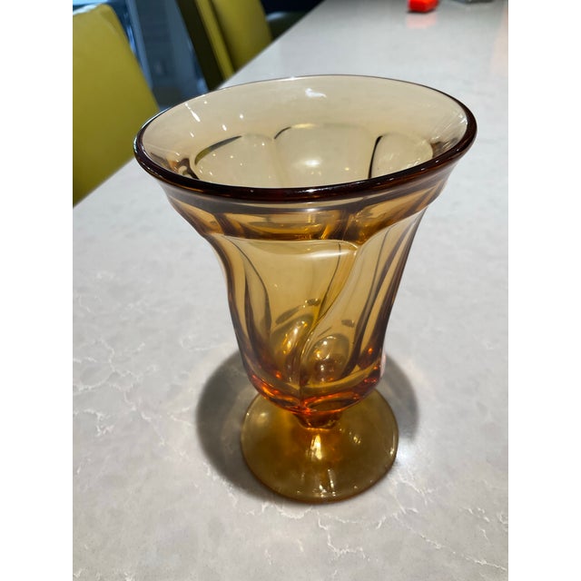 Fostoria 1960s Fostoria Jamestown Amber Swirl Footed Beverage Glass. Made in Usa. Retired Produced 1958 - 1982 For Sale - Image 4 of 6