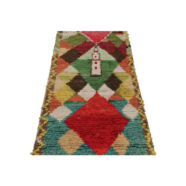 Traditional Vintage Azilal Moroccan Runner in Polychromatic Geometric Patterns by Rug & Kilim For Sale - Image 3 of 7