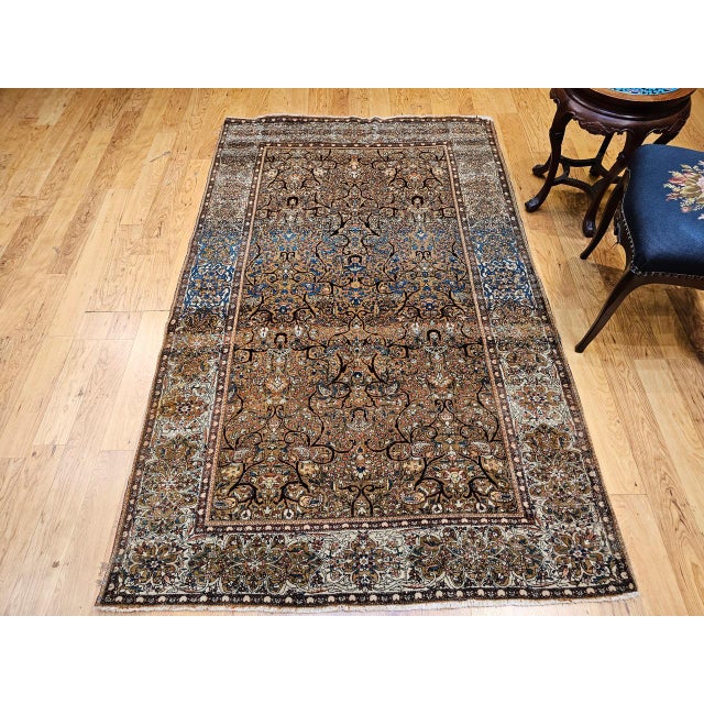 19th Century Persian Farahan Rug, Hand-Knotted Wool, Allover Floral Pattern, Camelhair & Blue, 5x7 For Sale - Image 15 of 18