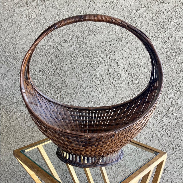 Mid 20thCentury NicelySized Rattan Pedestal Gondola Basket Chairish