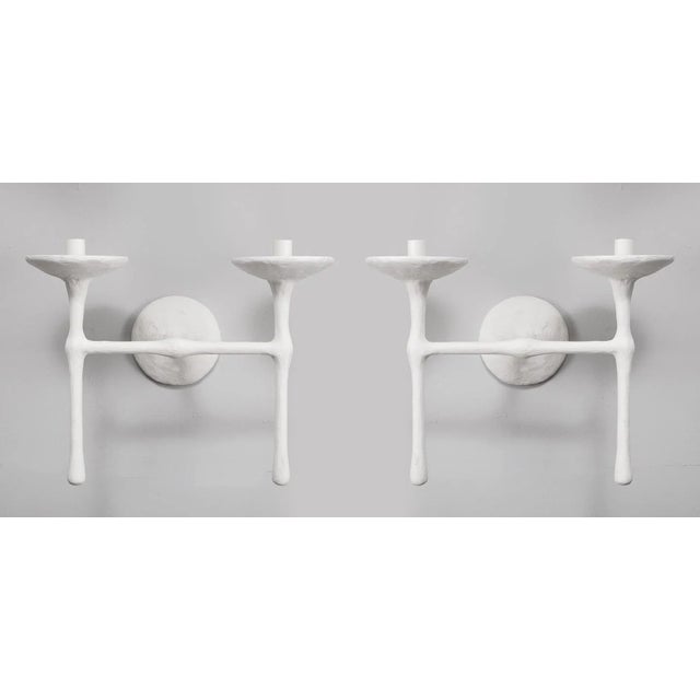 Bespoke Double-Arm Plaster Sconces - a Pair For Sale - Image 11 of 11