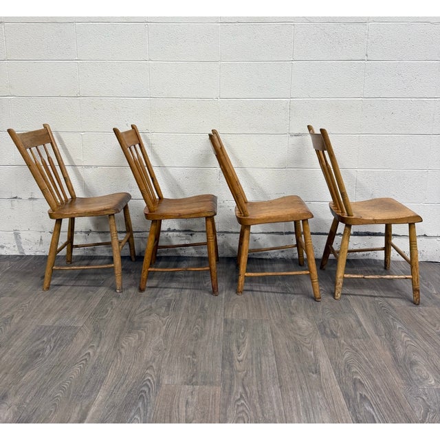 Brown Antique Windsor Farmhouse Arrowback Plank Seat Dining Chairs For Sale - Image 8 of 11