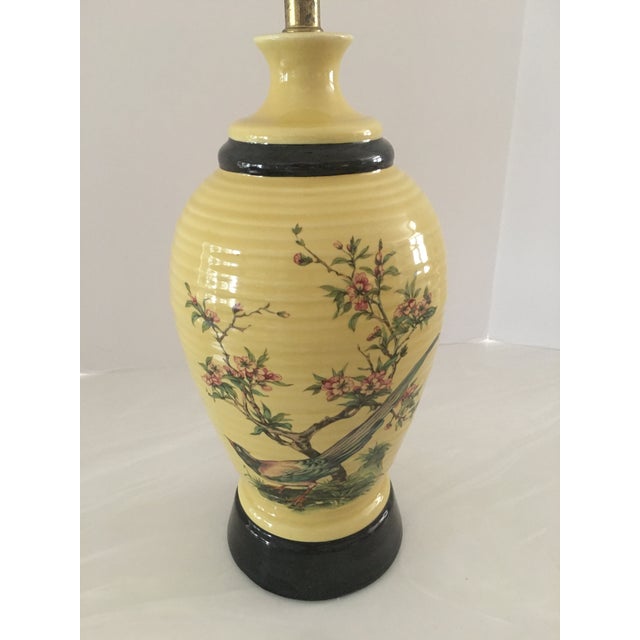 1960s Vintage Yellow Cherry Blossom Pheasant Table Lamp For Sale - Image 5 of 7