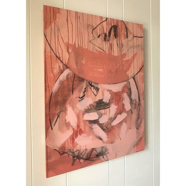 Vintage Signed Abstract Expressionist Pink & Coral Oil Painting For Sale - Image 14 of 14