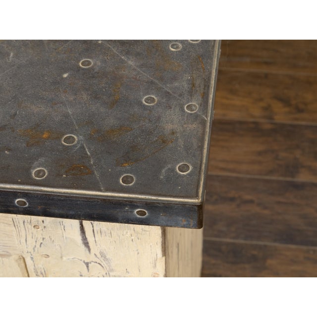 Painted Pine Buffet with Zinc Top and Metal Accents by John Brigham For Sale - Image 11 of 12
