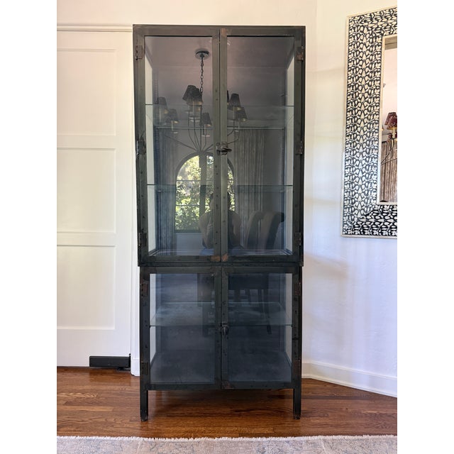 Industrial Iron & Glass Display Cabinet For Sale - Image 4 of 11