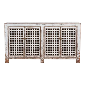 Farmhouse Antique White Lattice Sideboard