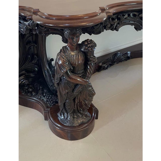 Large Antique Victorian Console Table in Carved Mahogany with Mirror Back For Sale - Image 14 of 18
