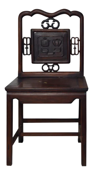 Yumu Wood Chinese Chair With Hand-Carved Décor and Lacquered Finish