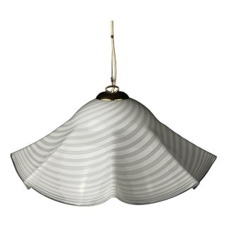 Vintage Swirl White Murano Glass Pendant Lamp, 1970s For Sale