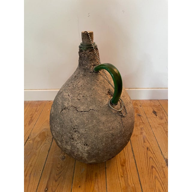 Glass French Vintage Wabi-Sabi Glass Wine Jug – Cement-Crusted With Original Bouchon For Sale - Image 7 of 8