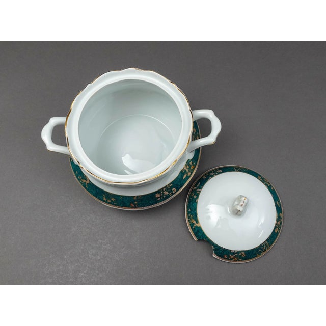 Ceramic Mid 20th Century Cocema Fes Morocco Prestige Design Green & Gold Porcelain Covered Soup Tureen For Sale - Image 7 of 9