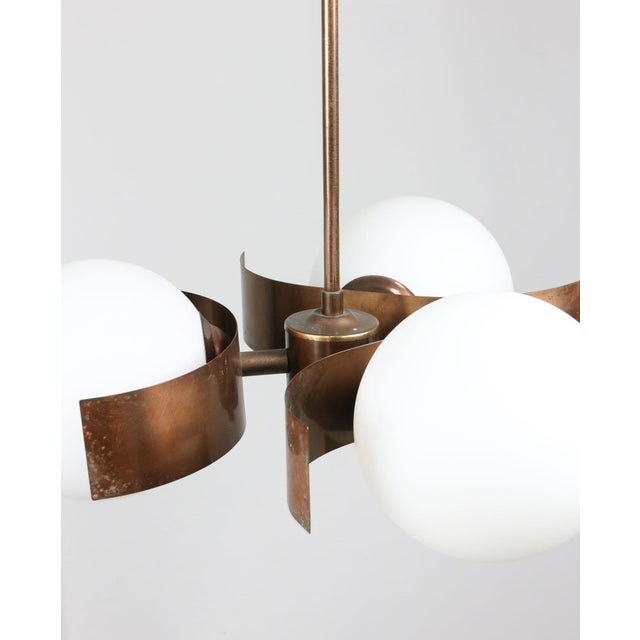 Vintage Italian Copper and Opaline Glass Chandelier For Sale - Image 17 of 18