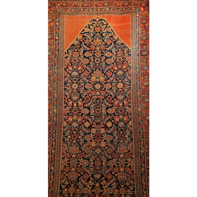 Vintage Persian Malayer Gallery Rug, Handwoven Allover Herati Pattern, Navy Blue & Red, 5’ X 13’ For Sale - Image 9 of 12