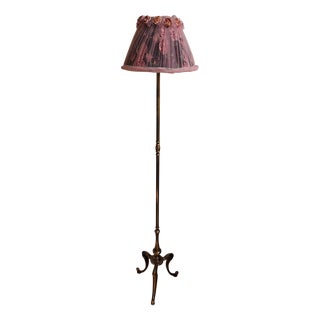 Vintage Floor Lamp with Brass Base and Handmade Fabric Shade by Lamplove, 1950s For Sale