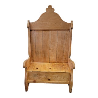Antique Victorian French Country Pine Hall Bench With Storage For Sale