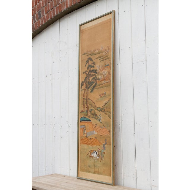19th Century Antique Chinese Landscape Rural Life Painting For Sale - Image 5 of 12