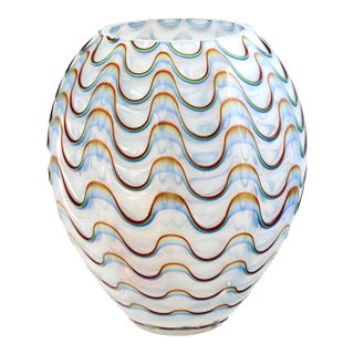 Large Murano Opalescent Fenicio Art Glass Vase For Sale