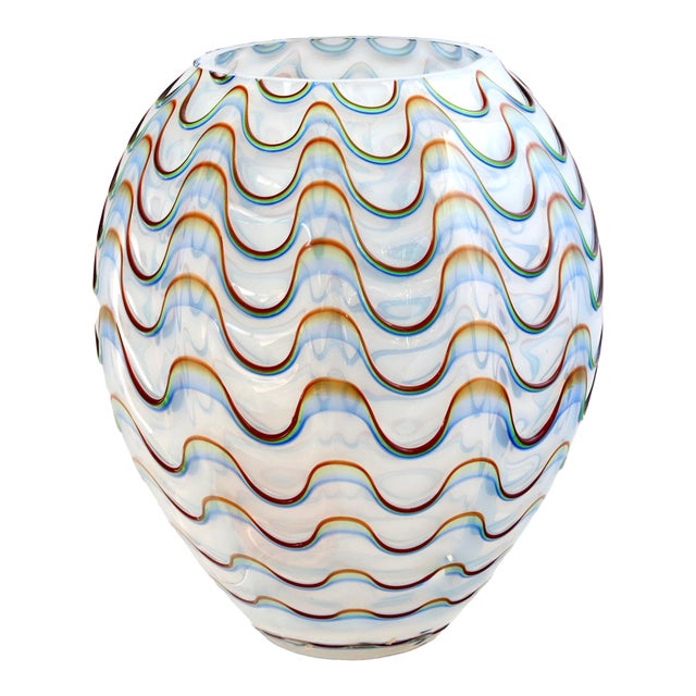Large Murano Opalescent Fenicio Art Glass Vase For Sale