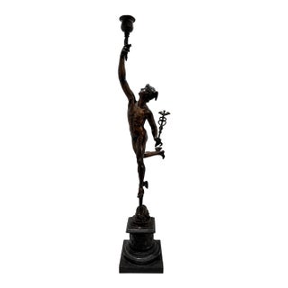 Late 19th Century Large Patinated Bronze Mercury After Giambologna Candelabra Sculpture For Sale
