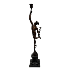 Late 19th Century Large Patinated Bronze Mercury After Giambologna Candelabra Sculpture