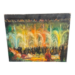 1960s Painting: Nocturnal Fountain Celebration For Sale