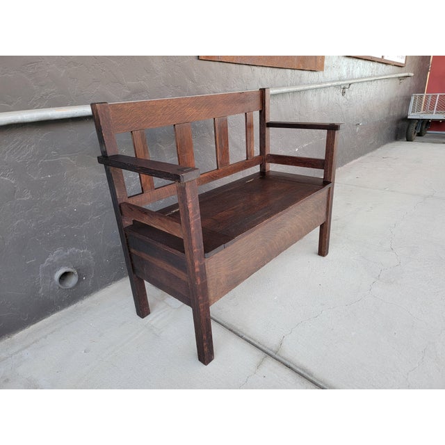 Antique Hall Bench Mission Oak by Lifetime Furniture. Circa. 1910 For Sale In San Francisco - Image 6 of 18