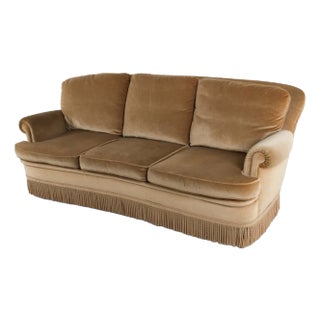 1950s Mid-Century Mohair Velvet Sofa With Fringe For Sale