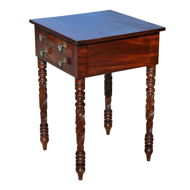 Antique Federal New England Mahogany Acanthus Carved Work Table With Rare Pulls For Sale - Image 9 of 12