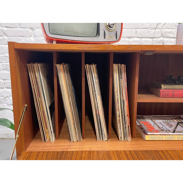 Mid Century Modern Teak Vinyl Storage Credenza | Danish Record Cabinet, Circa 1960's For Sale - Image 9 of 15