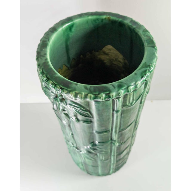 20th Century Japanese Faux Bamboo Green Glazed Pottery Umbrella Stand or Cane Holder For Sale - Image 9 of 15