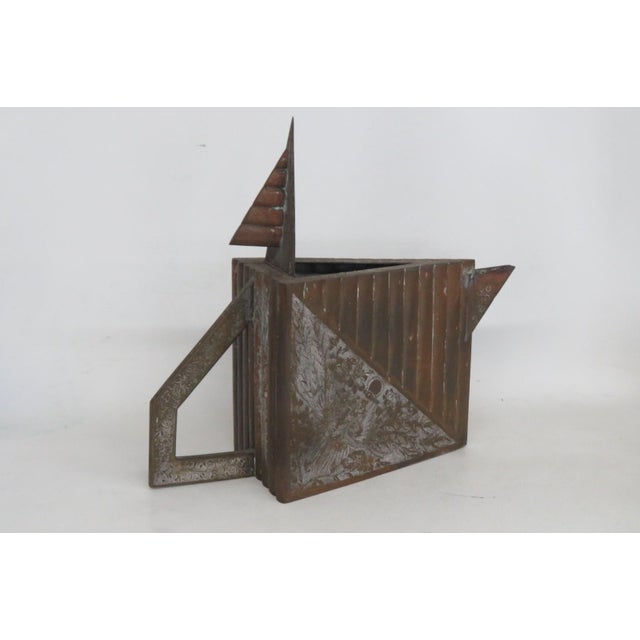 Early 20th Century Art Deco Chinese Brass Copper Tea Pot Metal Geometric Kettle Dragon Motif For Sale - Image 4 of 15