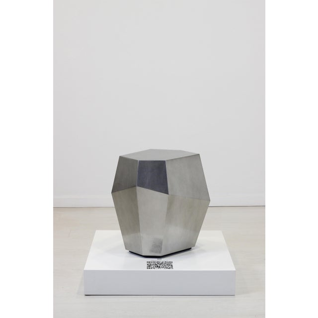 Contemporary Three Rocks High Side Table in Aged Silver Leaf from Insidherland For Sale - Image 3 of 5