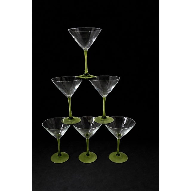 Mid-Century Modern Vintage Mid-Century Modern Chartreuse Stem Green Martini Coupe Glasses - Set of 6 For Sale - Image 3 of 9