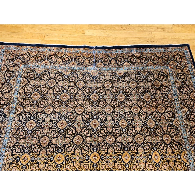 Vintage Persian Tabriz Rug, Hand-Knotted Wool, Allover Geometric Pattern, Navy & Tan, 9x11 For Sale - Image 10 of 15