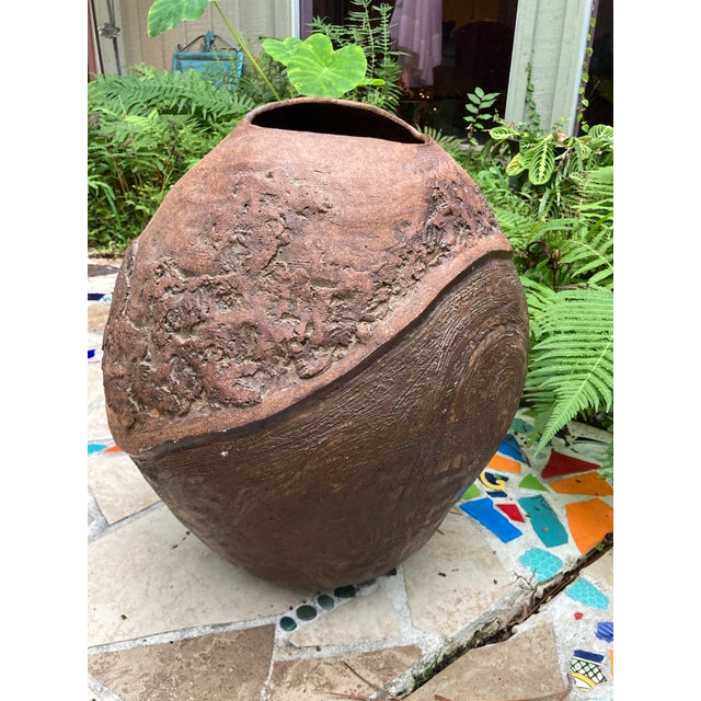 Sienna Original Hand-Thrown 1980s Stunning Clay Vessel Dramatic Brutalist Texture - Signed by Galveston Artist For Sale - Image 8 of 13