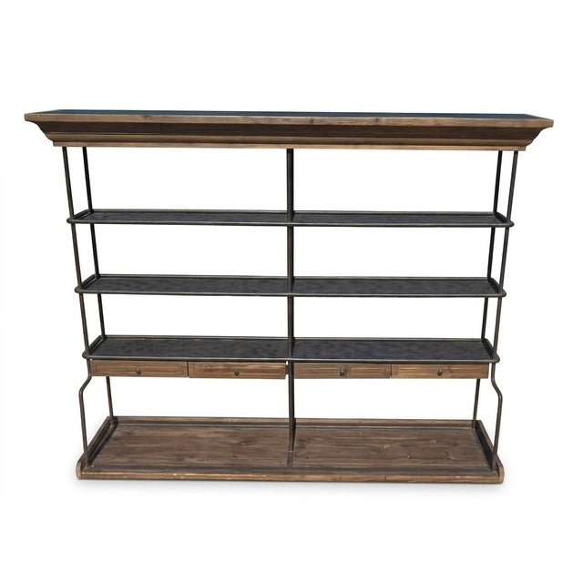 Mercantile Iron and Wood Display Rack With Drawers For Sale