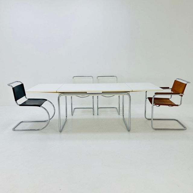Mid-Century Bauhaus Dining Table in Tubular Chrome and Wood, 1980s For Sale - Image 5 of 11