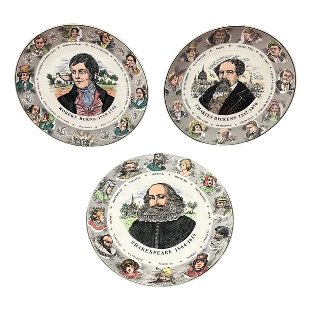 Charles Dickens, Shakespeare & Robert Burns Plates from Royal Doulton, Set of 3 For Sale