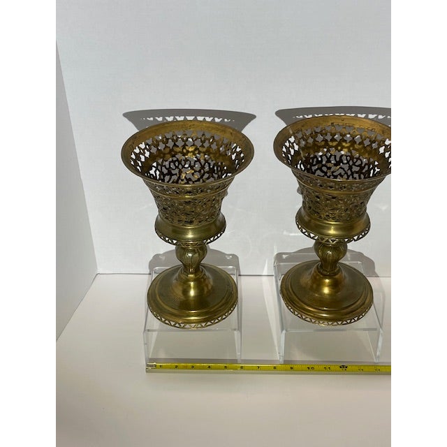 Brass Set of Two Early 20th Century Brass Compote or Candle Holders For Sale - Image 8 of 10