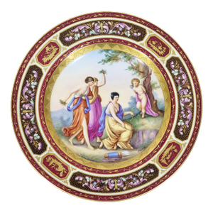 Austrian 19th C Royal Vienna Allegorical Angel Porcelain Plate by Schrott