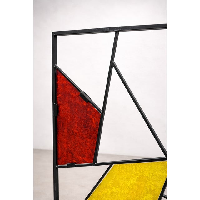Mid-Century Modern Mid-Century Modern Geometric Room Divider with Textured Colored Glass, 1970s For Sale - Image 3 of 16