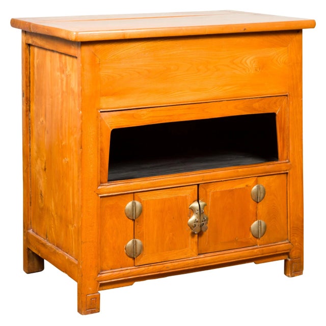 Chinese Vintage Natural Elmwood Console Cabinet with Removable Top and Doors For Sale - Image 13 of 13